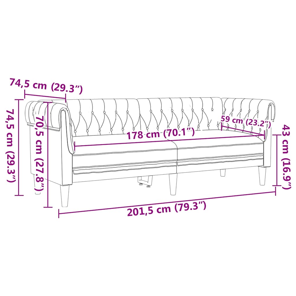 Chesterfieldsofa med pude Mørkegrå 201.5 x 74.5 x 74.5 cm Stof