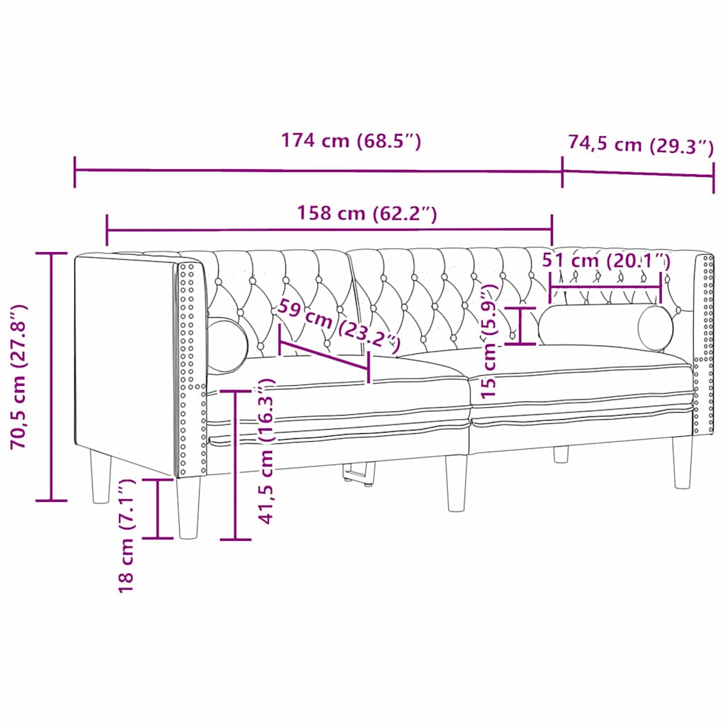 Chesterfieldsofa med pude Mørkegrå 174 x 74.5 x 70.5 cm Fløjl