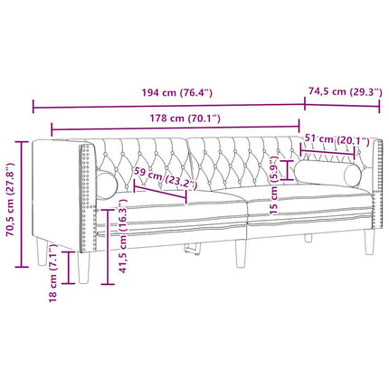Sofa Sort 194 x 74,5 x 70,5 cm Fløjl