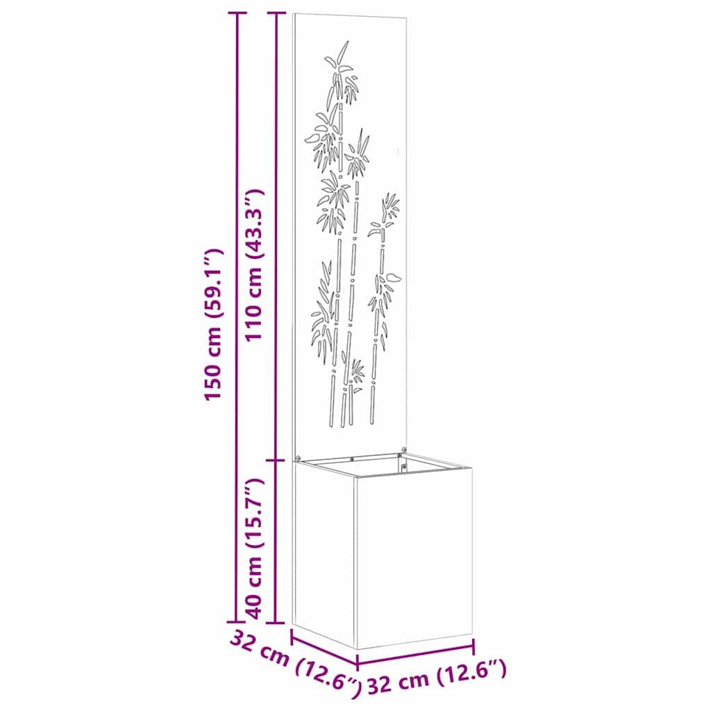 Have privatliv skærm Blomstret Sort 32 x 140 cm Koldvalset stål