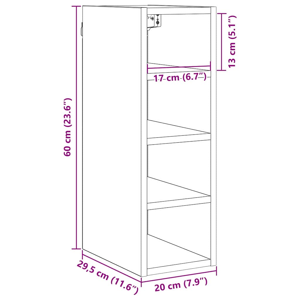 Hængeskab med hylde Sort eg 20 x 29,5 x 60 cm Konstrueret træ