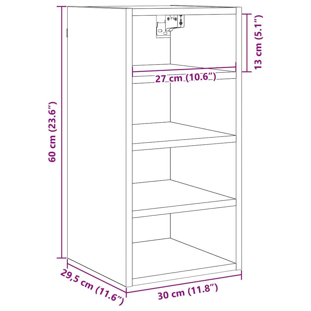 Hængeskab med hylde Sort eg 30 x 29,5 x 60 cm Konstrueret træ