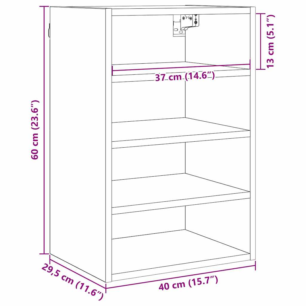 Hængeskab med hylde Sort eg 40 x 29,5 x 60 cm Konstrueret træ