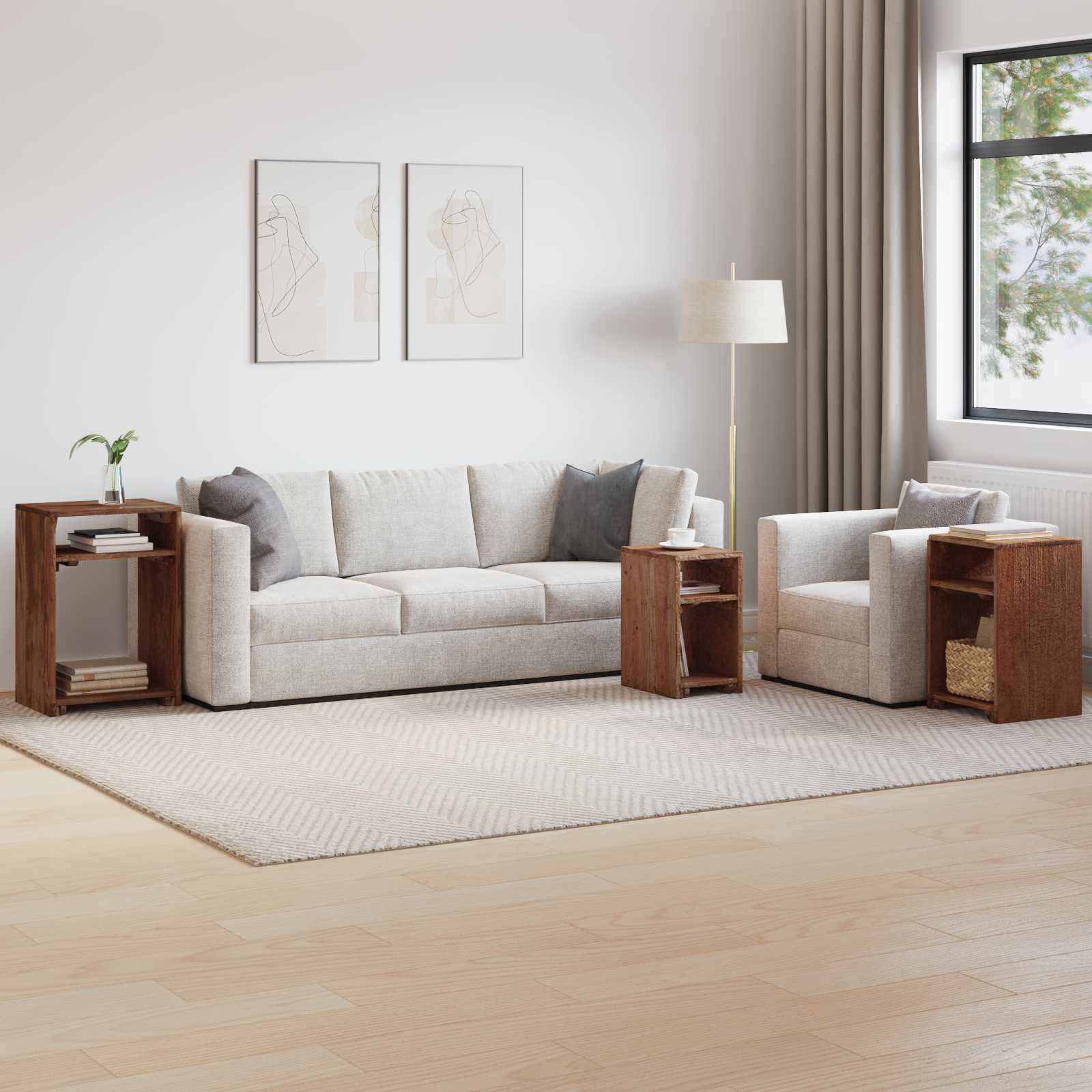 Accentbord med hylde med opbevaring 3 pcs Brun Massiv Mahogni