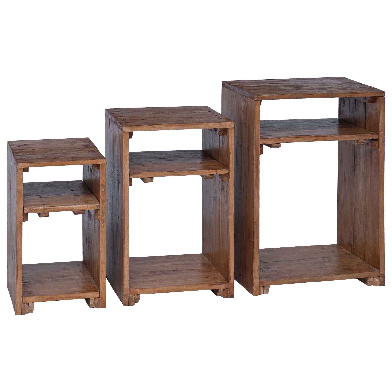 Accentbord med hylde med opbevaring 3 pcs Brun Massiv Mahogni