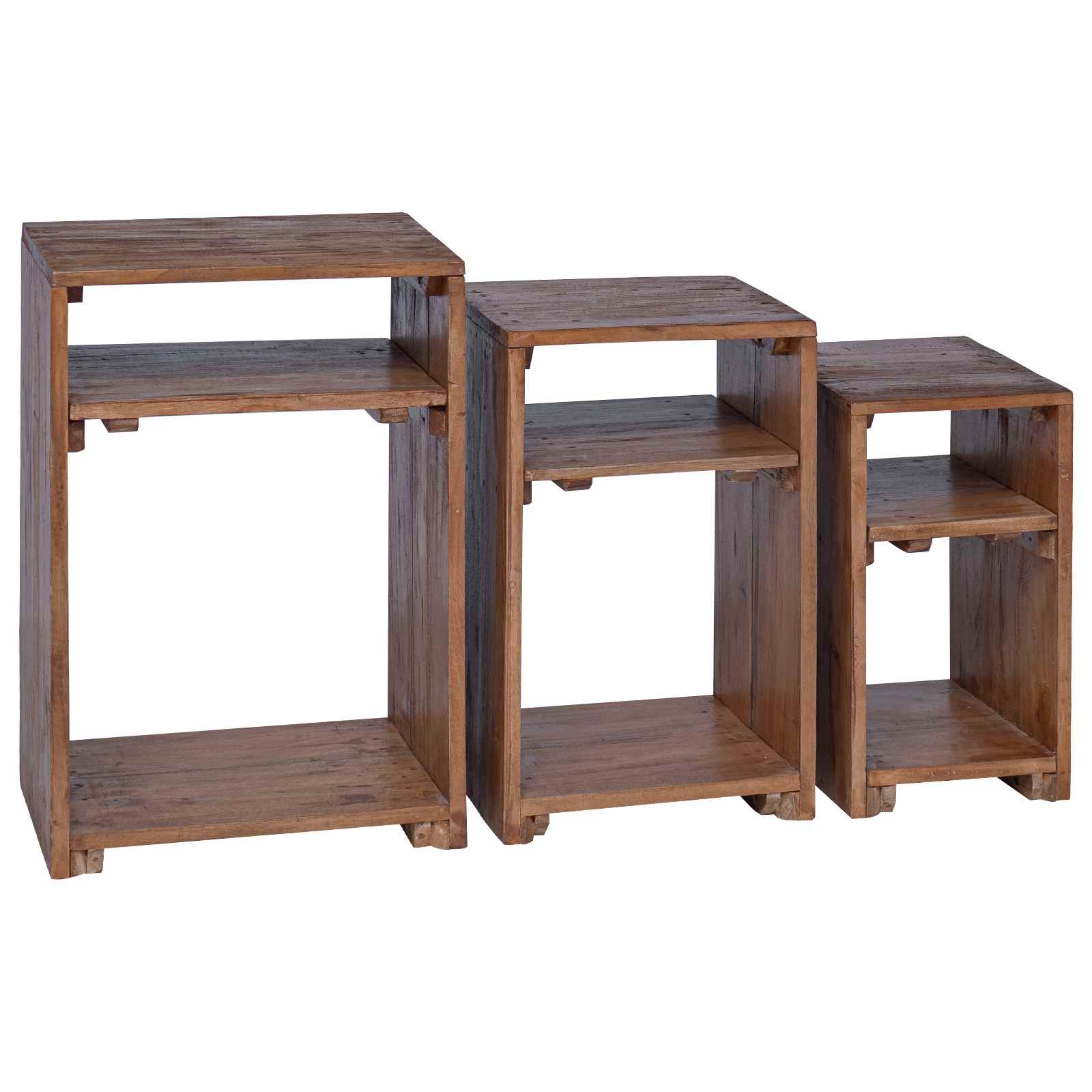 Accentbord med hylde med opbevaring 3 pcs Brun Massiv Mahogni