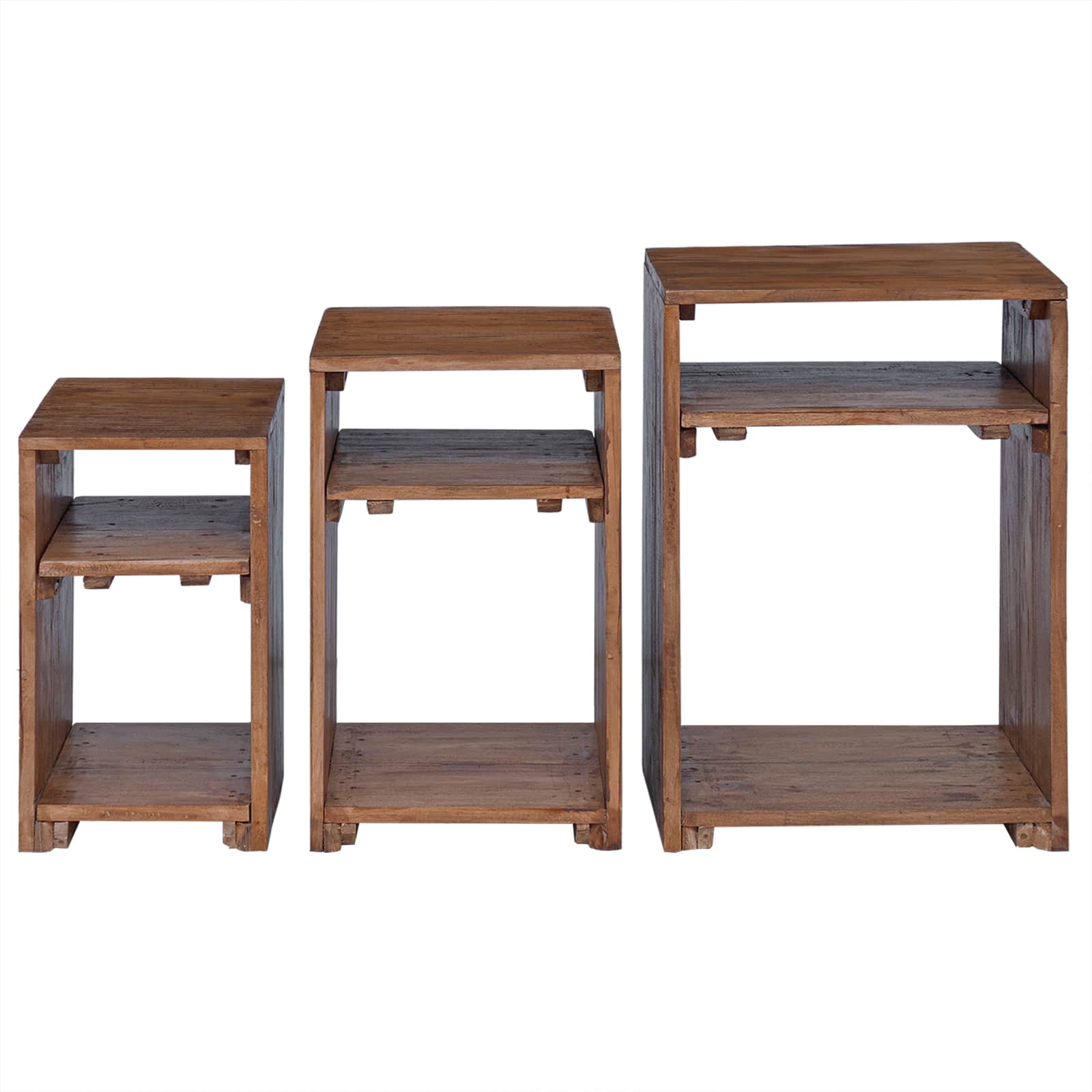 Accentbord med hylde med opbevaring 3 pcs Brun Massiv Mahogni