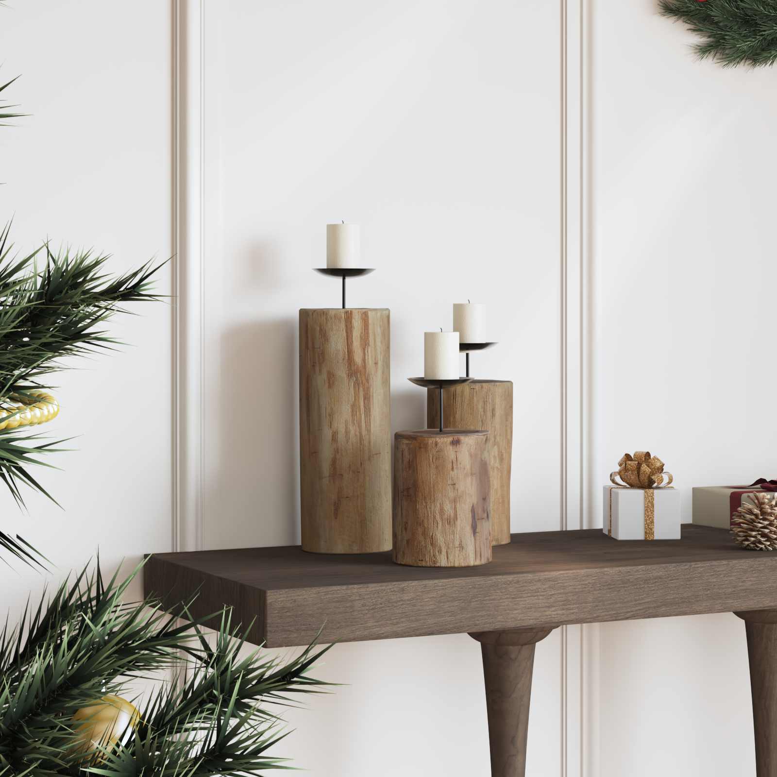 Lysestage 3 pcs Naturfarvet Massivt teaktræ