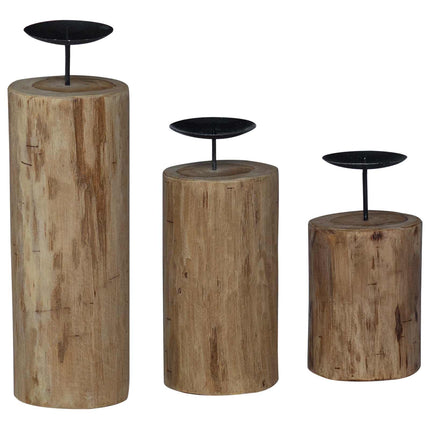 Lysestage 3 pcs Naturfarvet Massivt teaktræ
