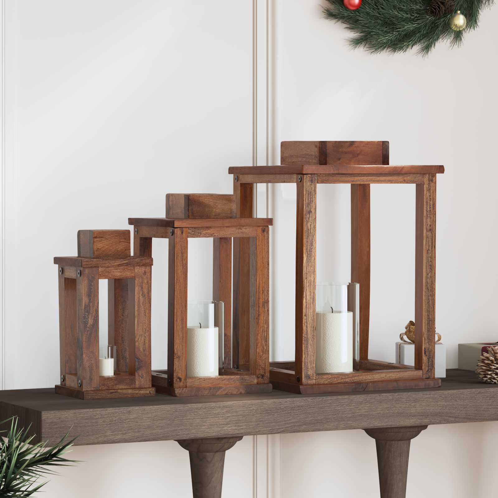 Lanterne 3 pcs Naturfarvet Mahogni Træ