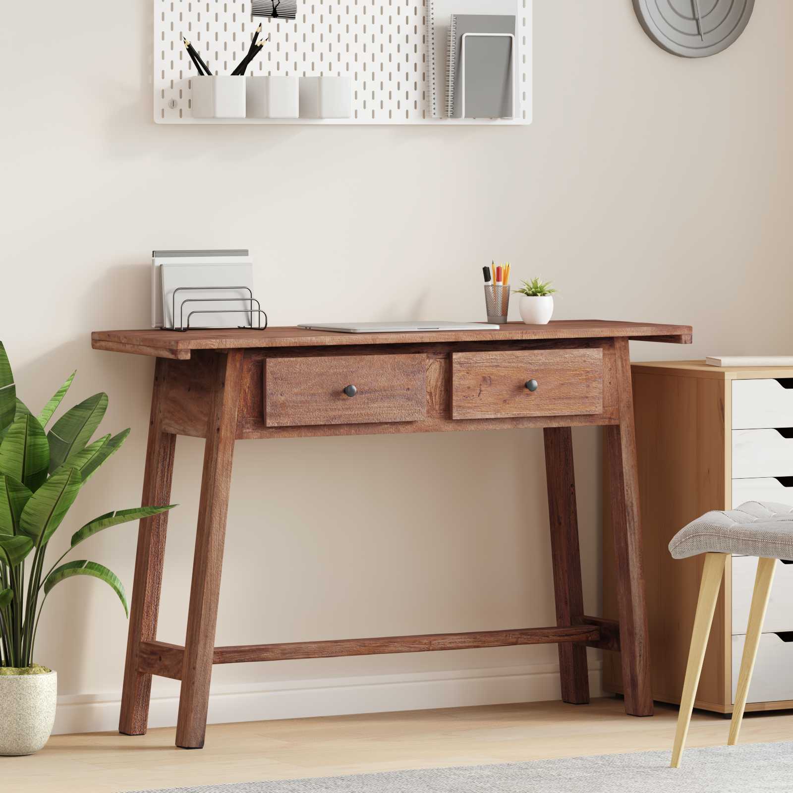 Konsolbord med skuffe - brun massiv mahogni, 110 × 30 × 79 cm