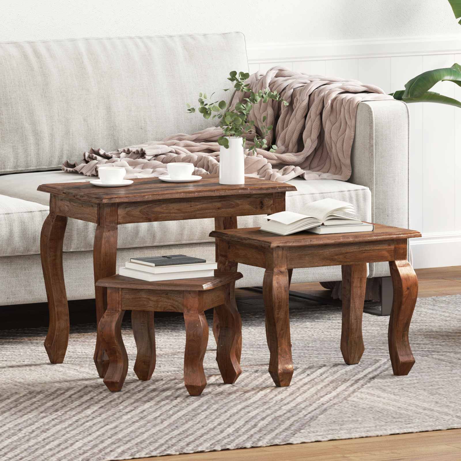 Nesting Bord 3 pcs Brun Massivt mahognitræ