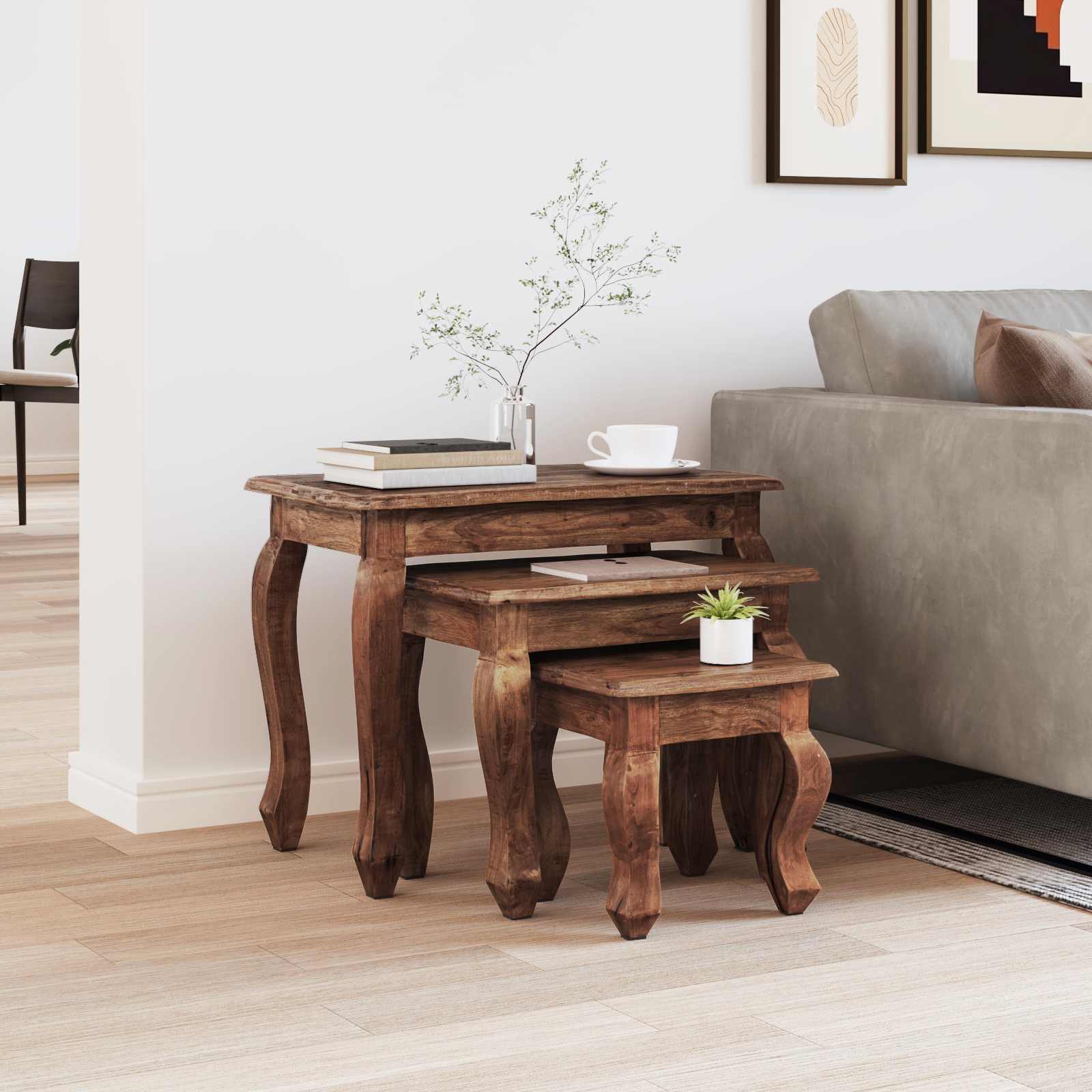 Nesting Bord 3 pcs Brun Massivt mahognitræ