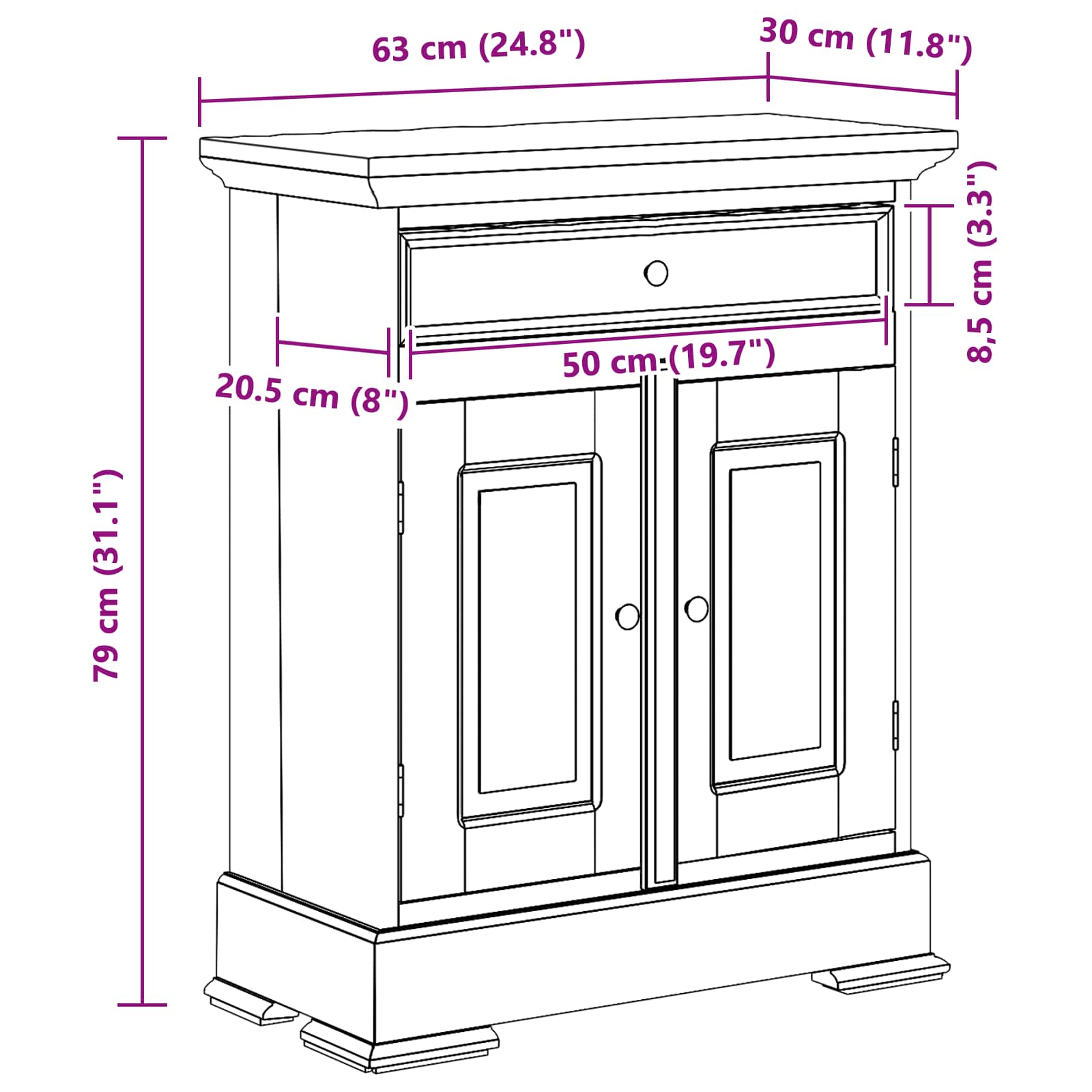 Opbevaringsskab 63 x 30 x 79 cm Massiv Mahogni