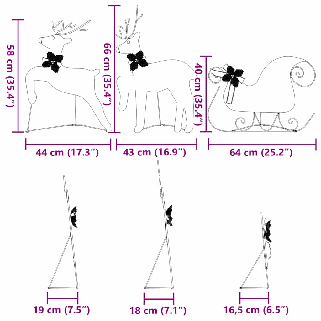 LED Rensdyr 3 pcs Kold Hvid Stof