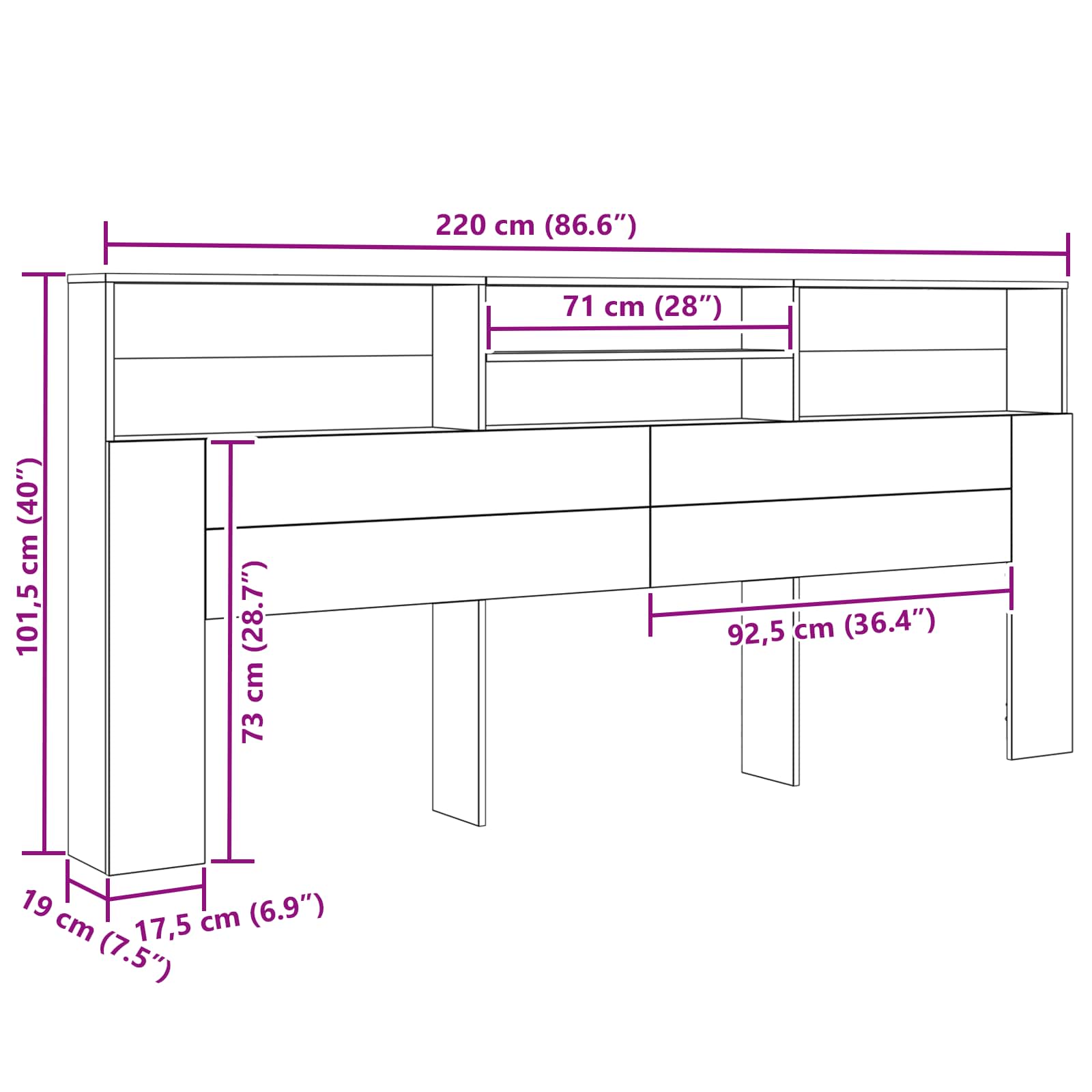 Hovedgærde Skab Sort eg 220 x 19 x 101,5 cm Konstrueret træ