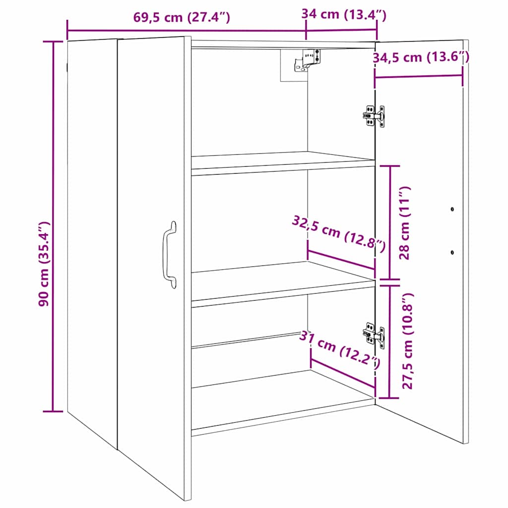 Vægskab Vægmonteret Sort eg 69,5 x 34 x 90 cm Konstrueret træ
