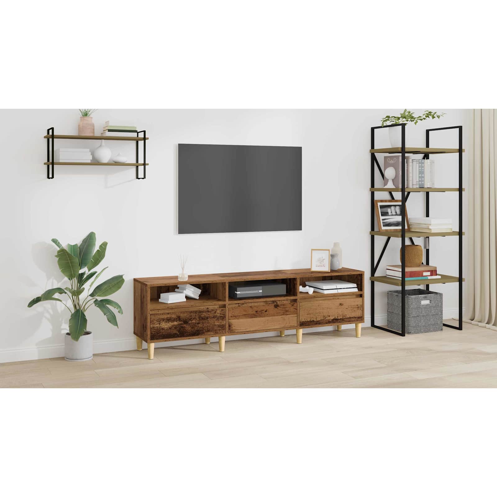 TV-skab med skuffe Gammelt træ 150 x 30 x 45 cm Konstrueret træ
