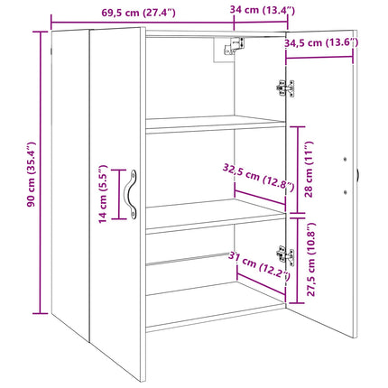 Vægskab Sort eg 69,5 x 34 x 90 cm Konstrueret træ