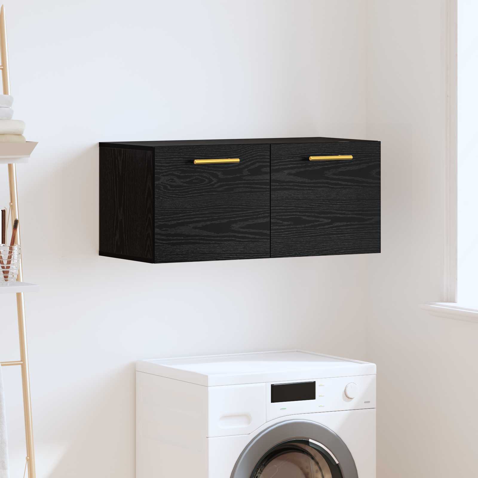 Vægskab Vægmonteret Sort eg 80 x 36.5 x 35 cm Konstrueret træ