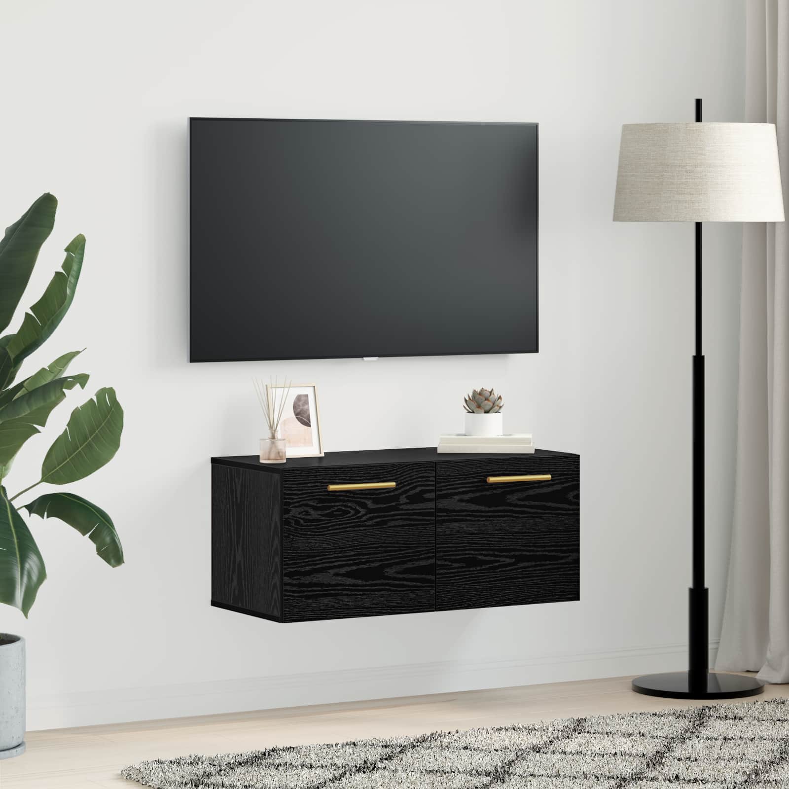 Vægskab Vægmonteret Sort eg 80 x 36.5 x 35 cm Konstrueret træ
