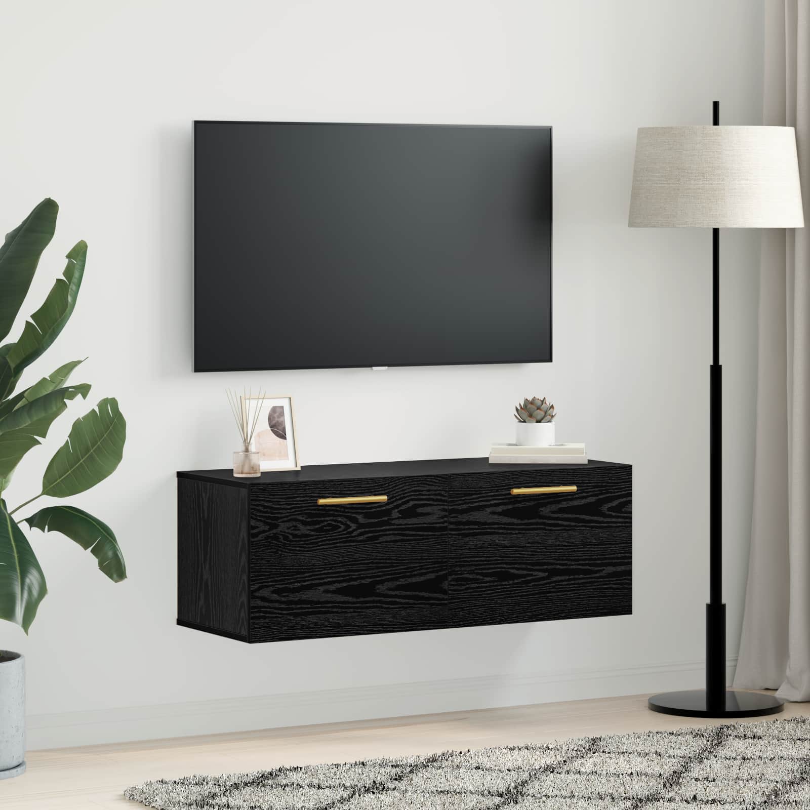 Vægskab Vægmonteret Sort eg 100 x 36.5 x 35 cm Konstrueret træ