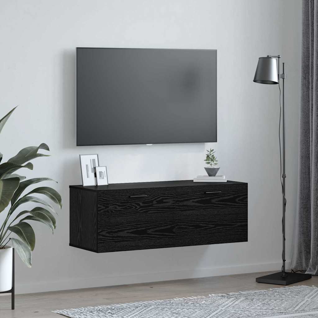 Vægmonteret skab Sort eg 100 x 36,5 x 35 cm Konstrueret træ