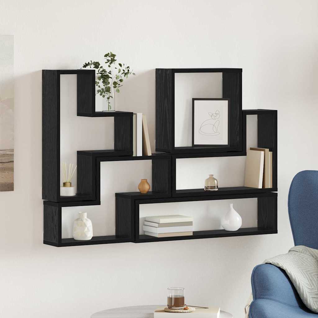 Væghylde Vægmonteret med opbevaring Sort eg 96 x 12 x 64 cm