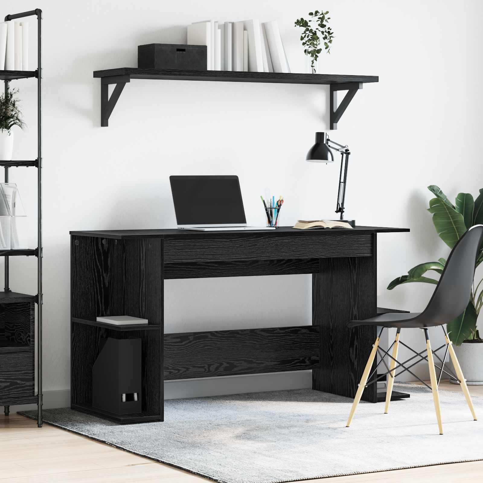 Bord med hylde Sort eg 140 x 50 x 75 cm Konstrueret træ