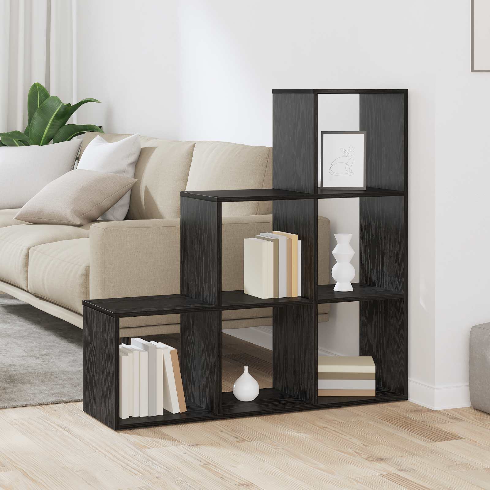 Rumdivider boghylde Sort eg 99 x 29 x 99 cm Konstrueret træ