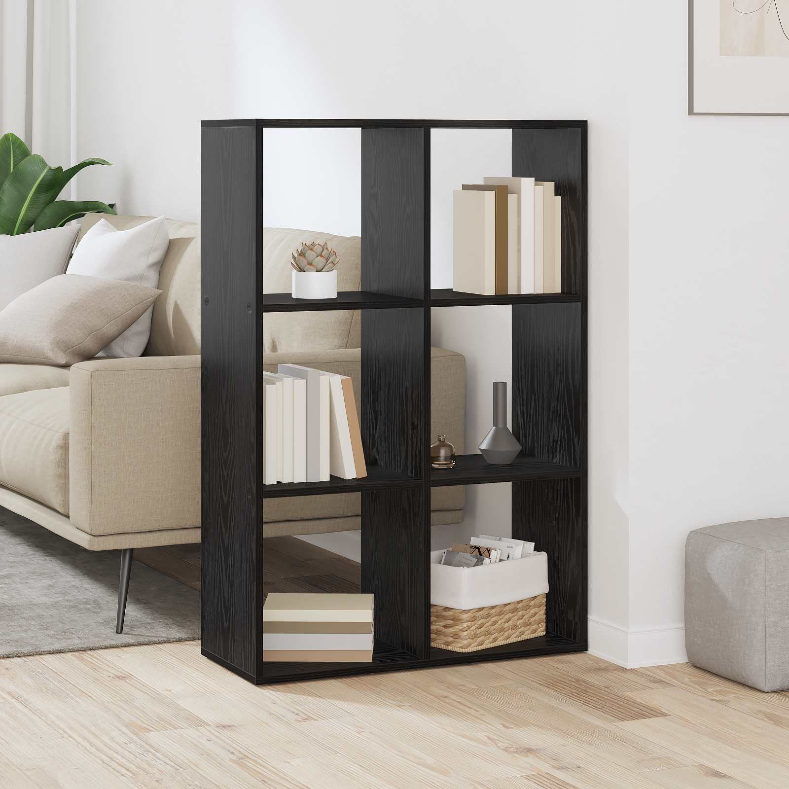 vidaXL Bogskab 6 niveauer 69,5 x 29 x 103,5 cm Konstrueret træ Sort eg