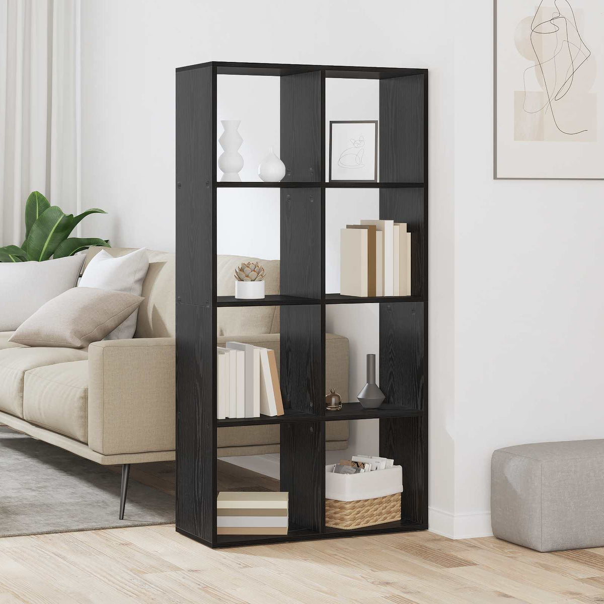 vidaXL Bogskab 8 niveauer 69,5 x 29 x 137,5 cm Konstrueret træ Sort eg