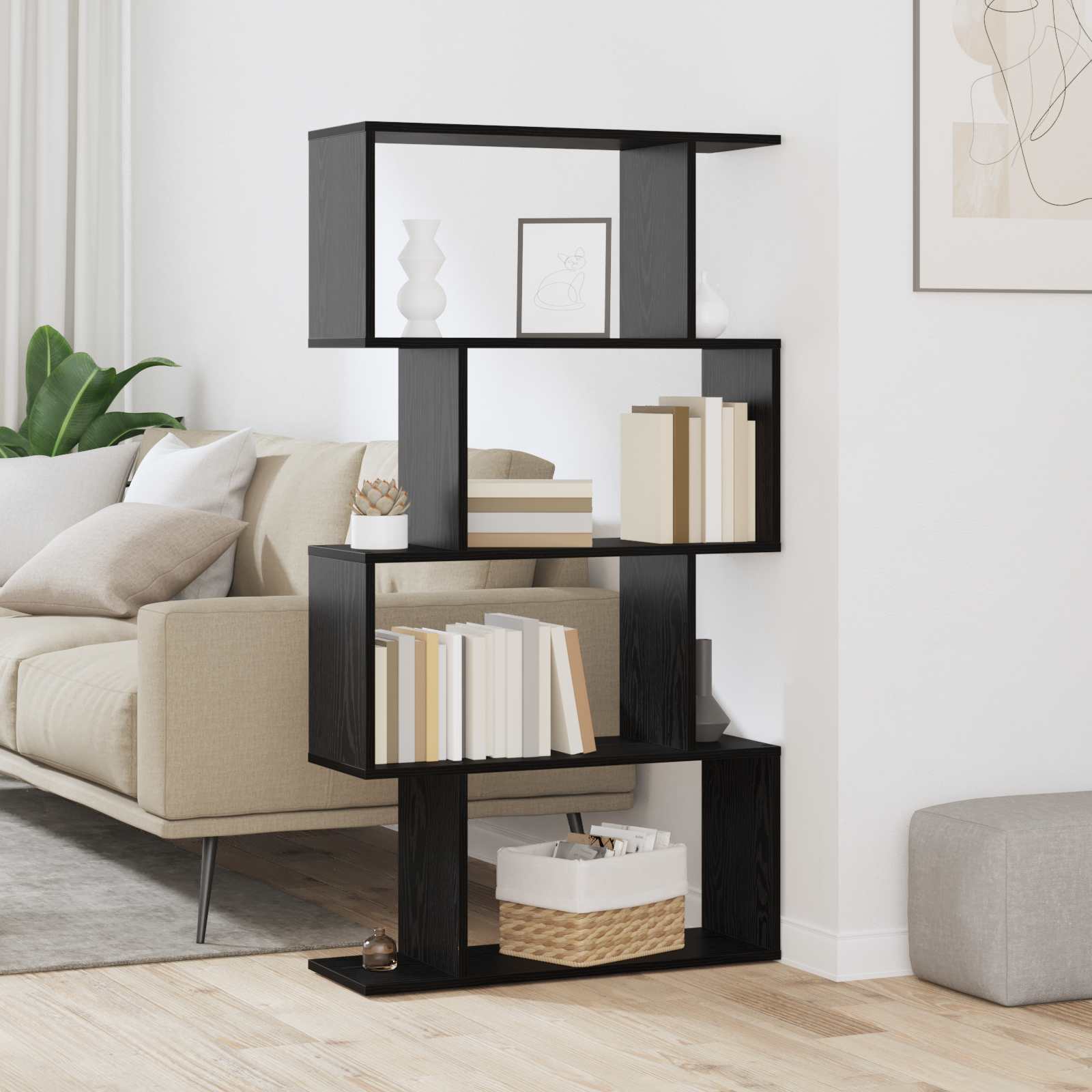 Bogskab Sort eg 70 x 24 x 129 cm Konstrueret træ billede