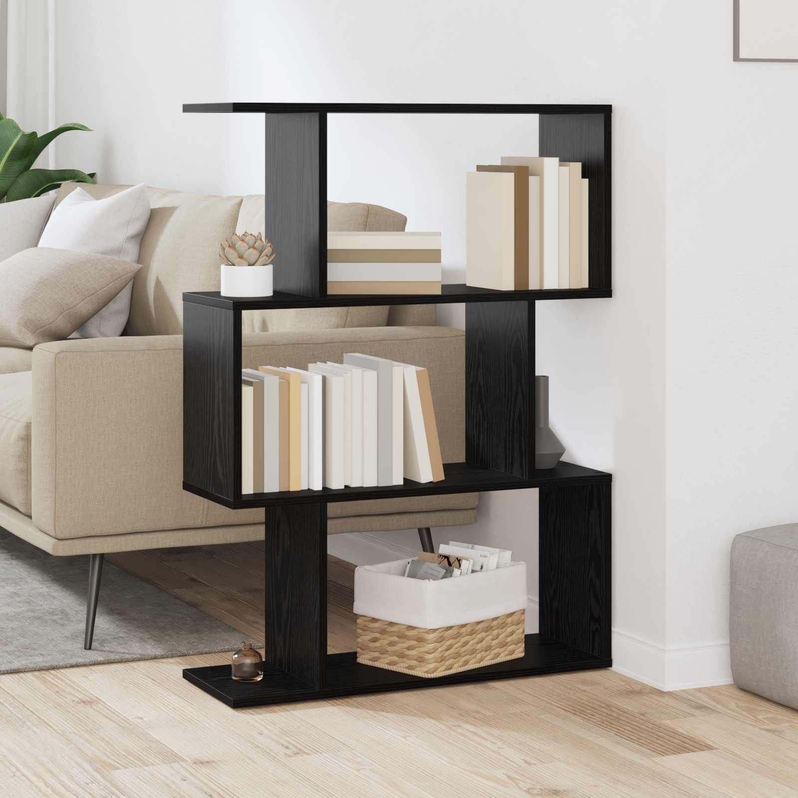 Bogskab Sort eg 70 x 24 x 97 cm Konstrueret træ billede