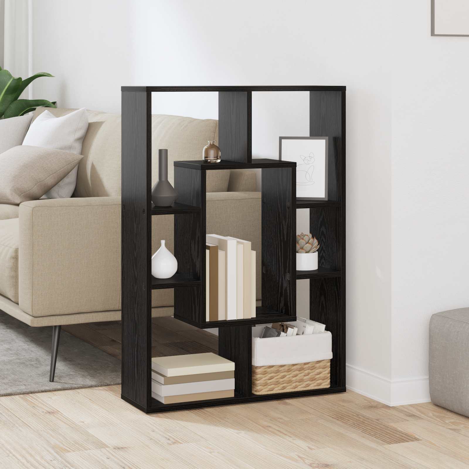 Bogskab Sort eg 63 x 20 x 90 cm Konstrueret træ billede