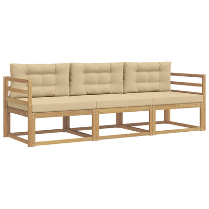 Udendørs sofagruppe med pude 3 pcs Hvid og Beige Polyester