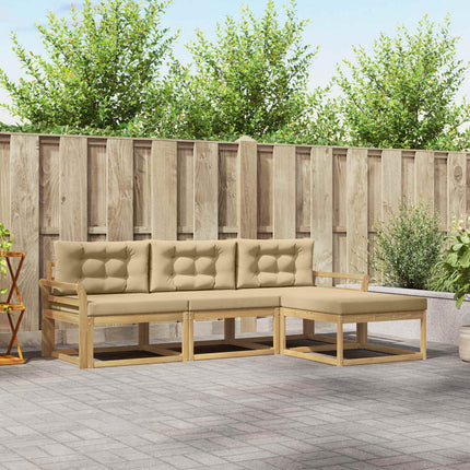 Udendørs sofagruppe med pude 4 pcs Hvid og Beige Polyester
