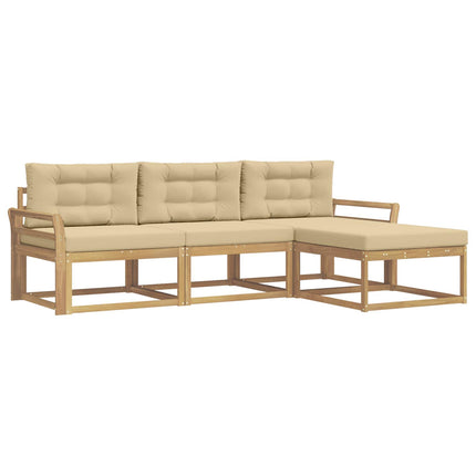 Udendørs sofagruppe med pude 4 pcs Hvid og Beige Polyester