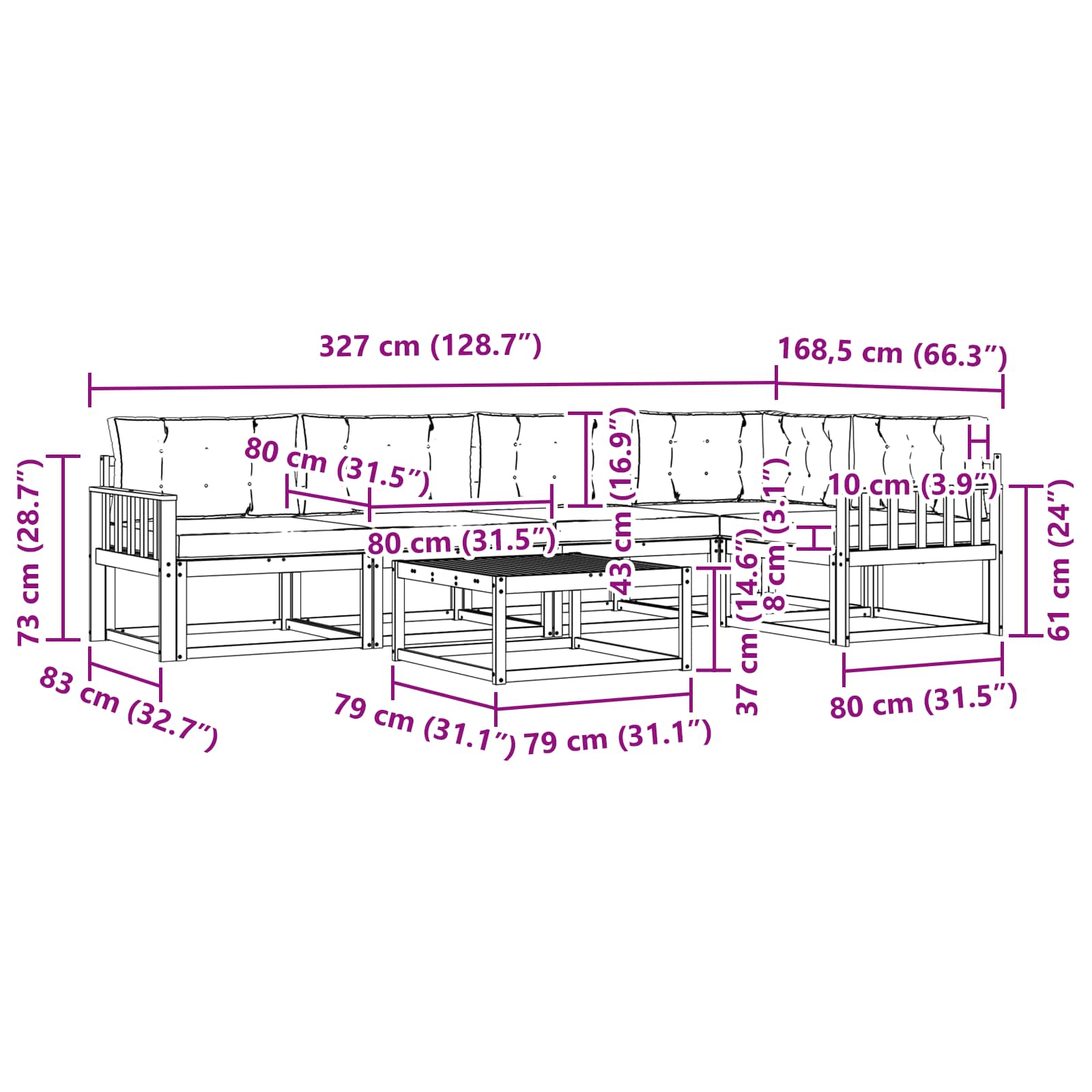 Udendørs sofagruppe 6 pcs Hvid og lysegrå 79 x 79 x 37 cm