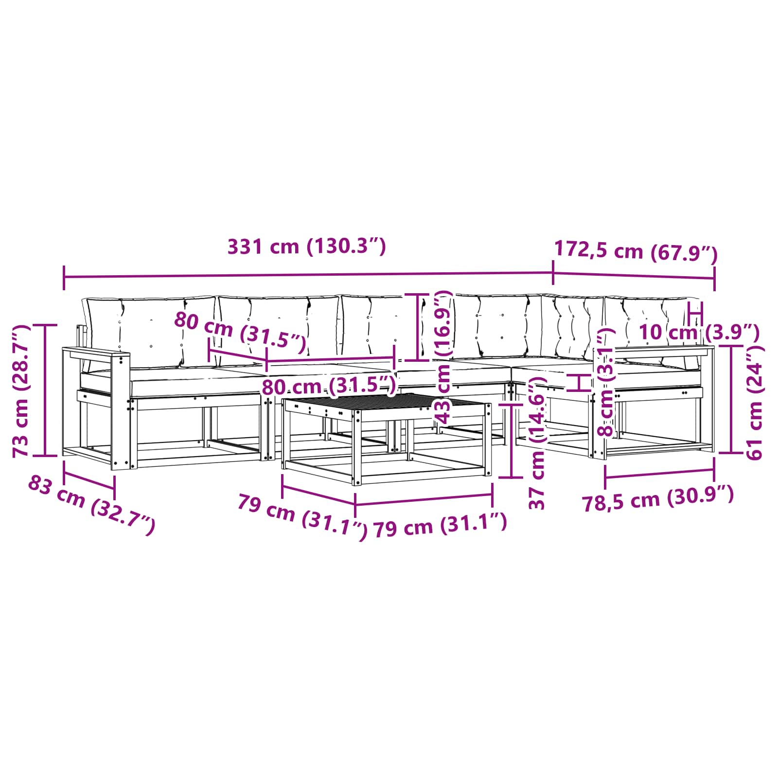 Udendørs sofagruppe 6 pcs Hvid og antracit 79 x 79 x 37 cm