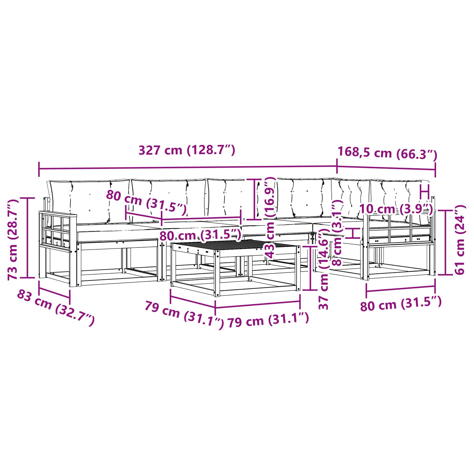 Udendørs sofagruppe 6 pcs Hvid og cremefarvet 79 x 79 x 37 cm