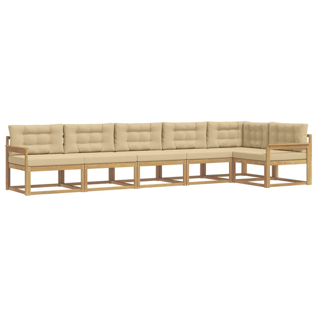 Udendørs sofagruppe med pude 4 pcs Hvid og Beige Polyester