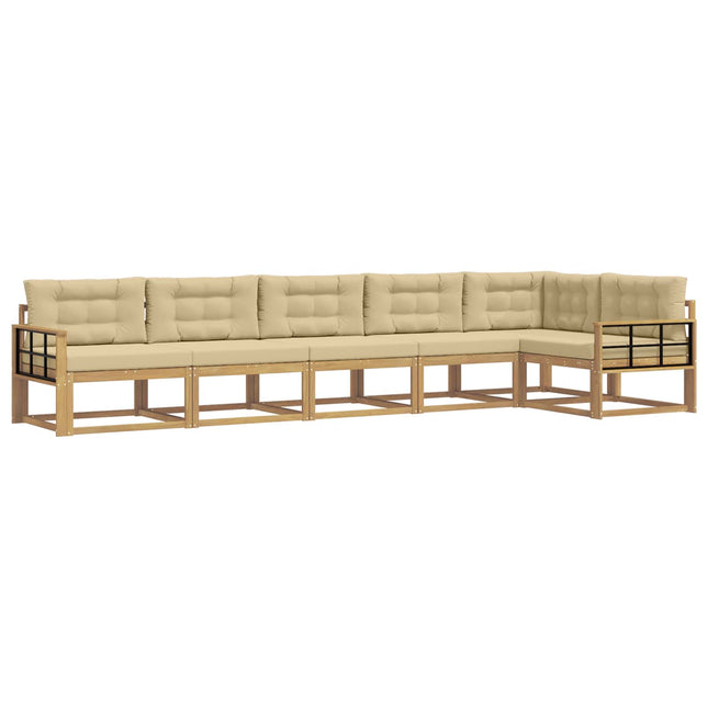 Udendørs sofagruppe med pude 4 pcs Hvid og Beige Polyester