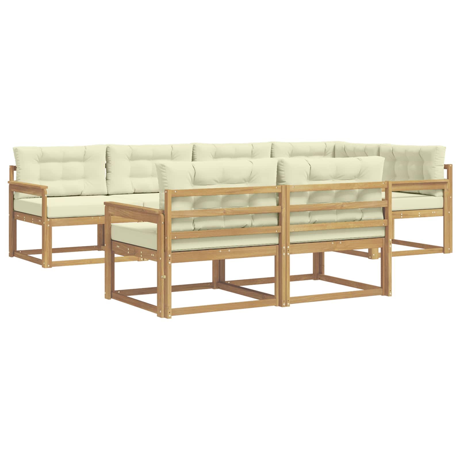 Udendørs sofagruppe 6 pcs Hvid og cremefarvet Polyester