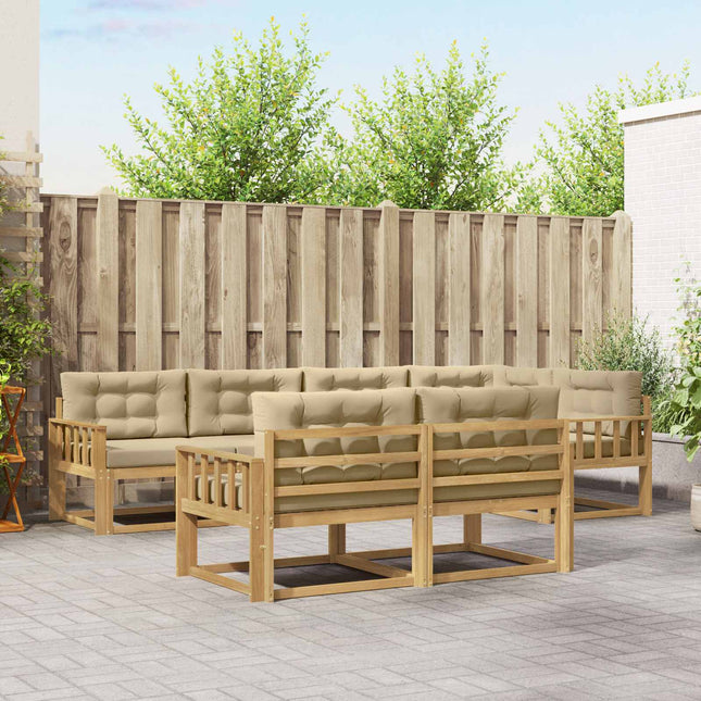 Udendørs sofagruppe med pude 6 pcs Hvid og Beige Polyester