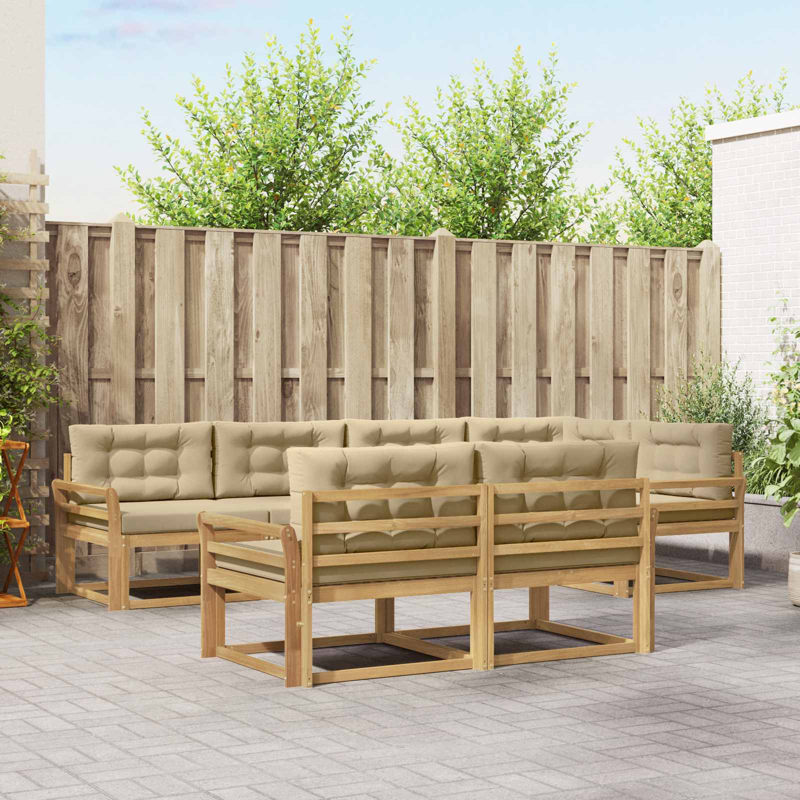 Udendørs sofagruppe med pude 6 pcs Hvid og Beige Polyester