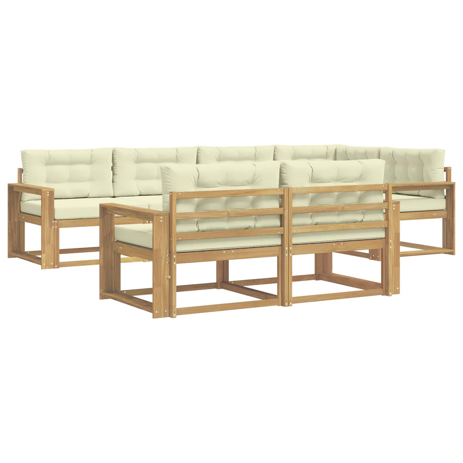 Udendørs sofagruppe 6 pcs Hvid og cremefarvet Polyester