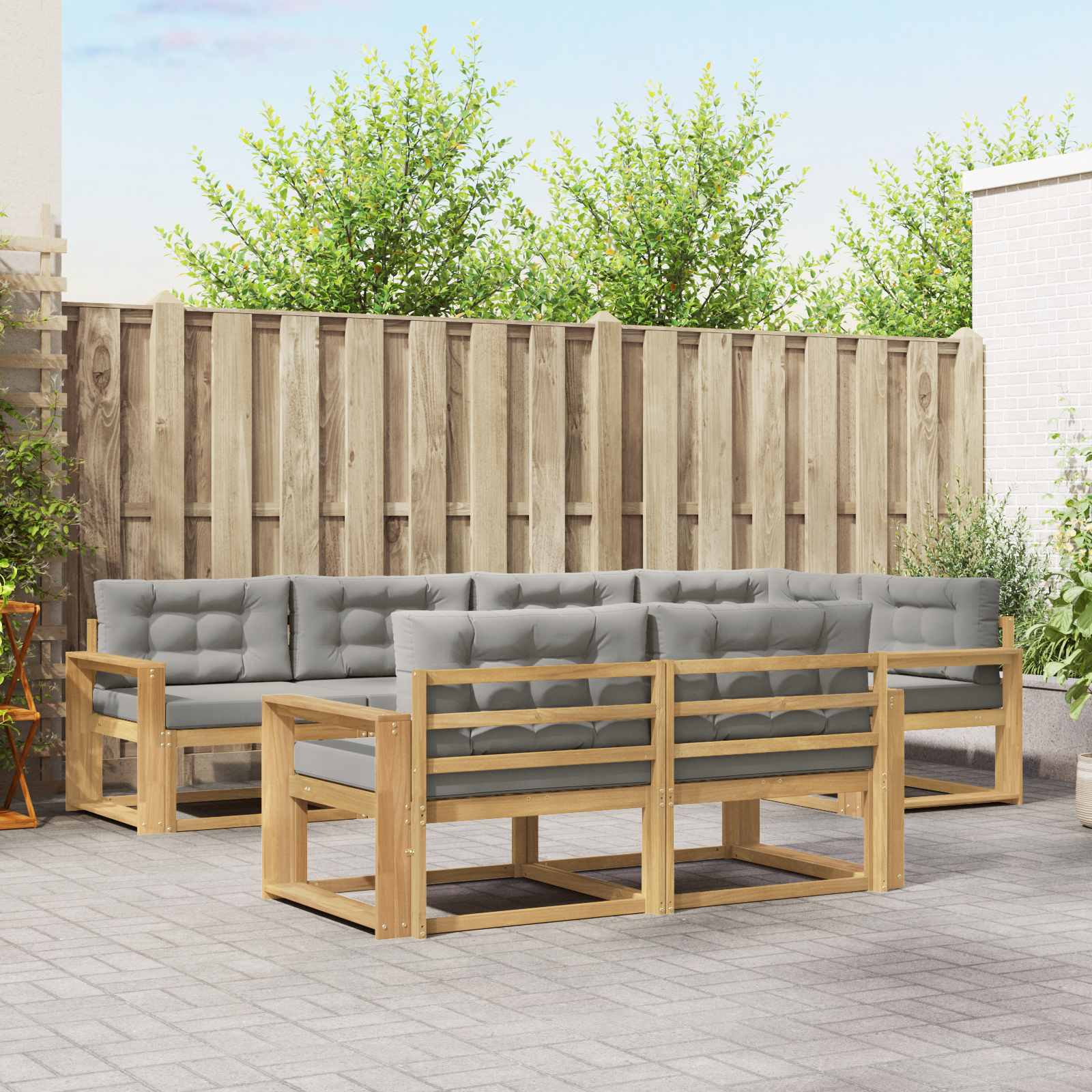 Udendørs sofagruppe med pude 6 pcs Hvid og lysegrå Polyester