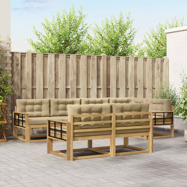 Udendørs sofagruppe med pude 6 pcs Hvid og Beige Polyester