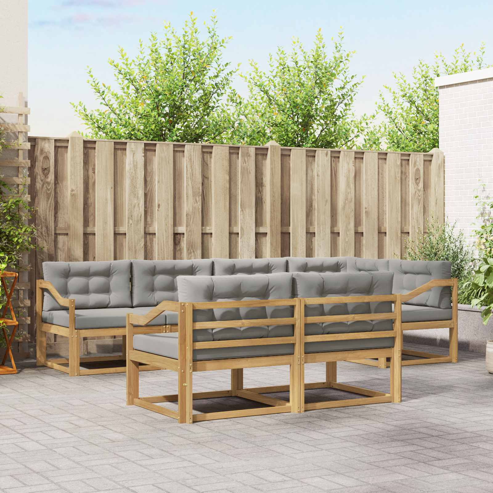 Udendørs sofagruppe med pude 6 pcs Hvid og lysegrå Polyester